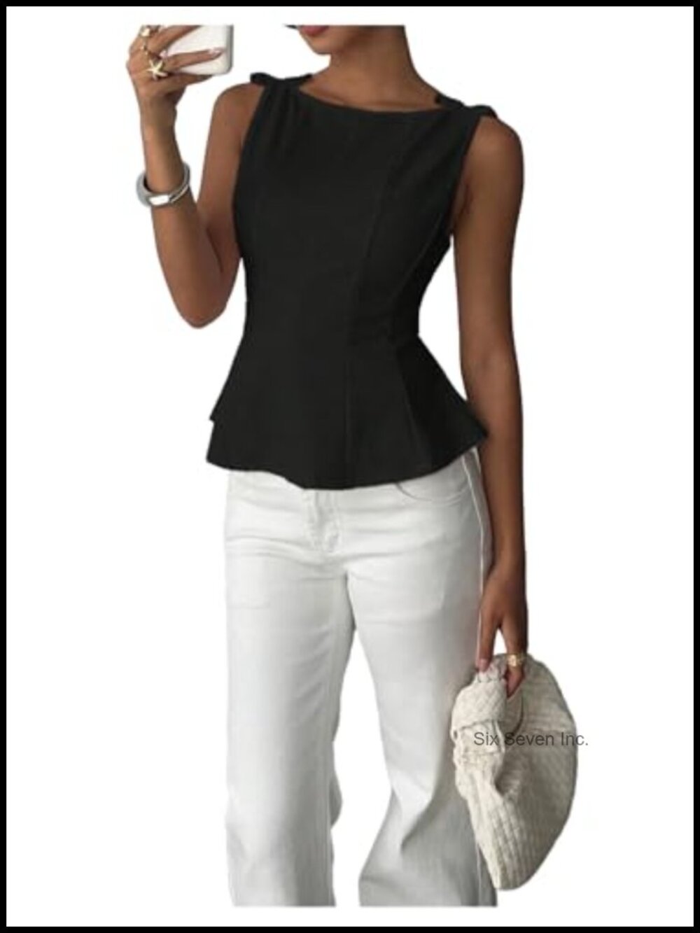 Boat Neck Cinched Waist Peplum Top Sleeveless Elegant Office